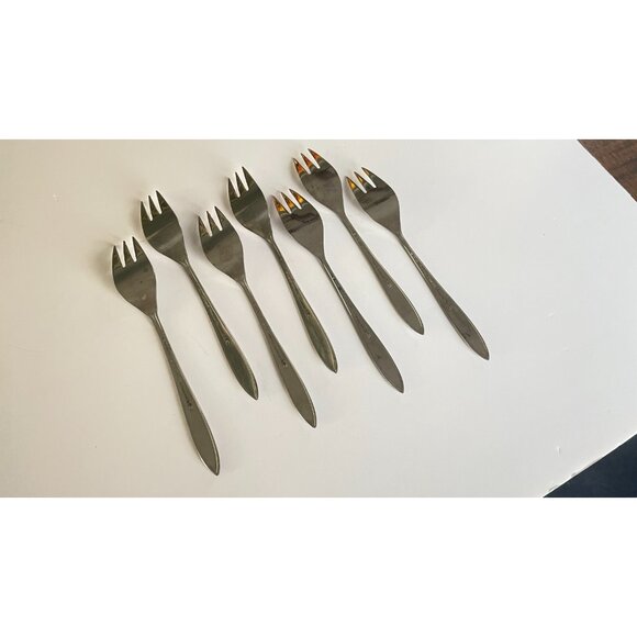 7 Vintage National Stainless Charmante Stainless Salad Forks Flatware Japan - Picture 8 of 8